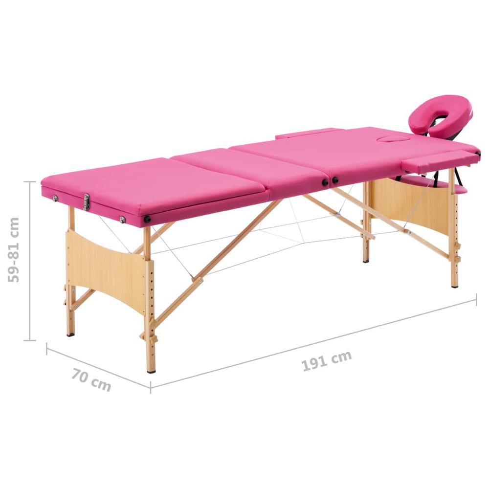 Foldable Massage Table 3 Zones Wood Pink. Picture 8