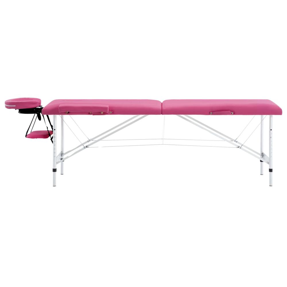 Foldable Massage Table 2 Zones Aluminum Pink. Picture 1