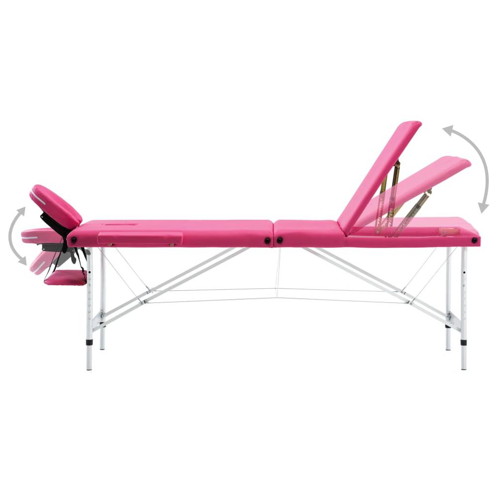Foldable Massage Table 3 Zones Aluminum Pink. Picture 2