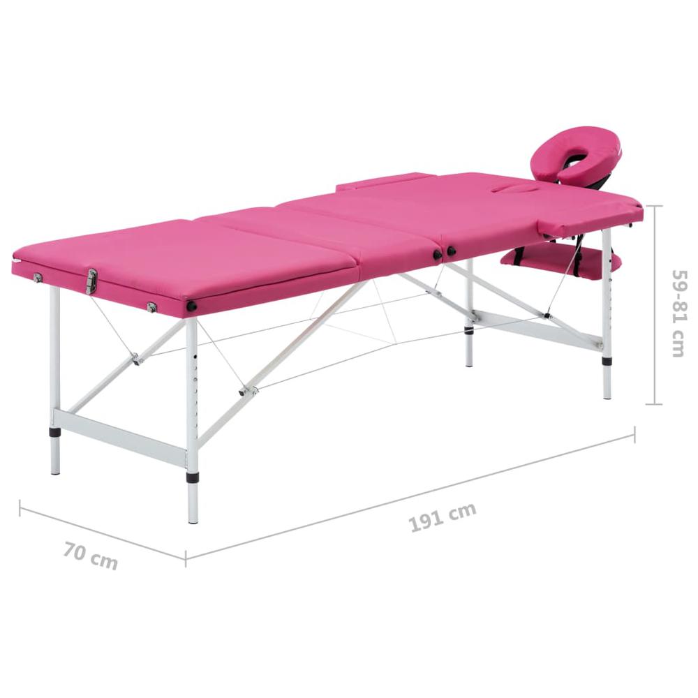 Foldable Massage Table 3 Zones Aluminum Pink. Picture 8