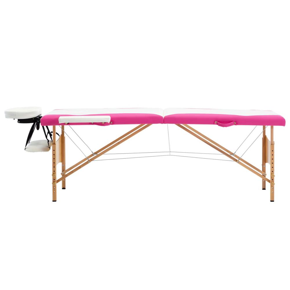Foldable Massage Table 2 Zones Wood White and Pink. Picture 1