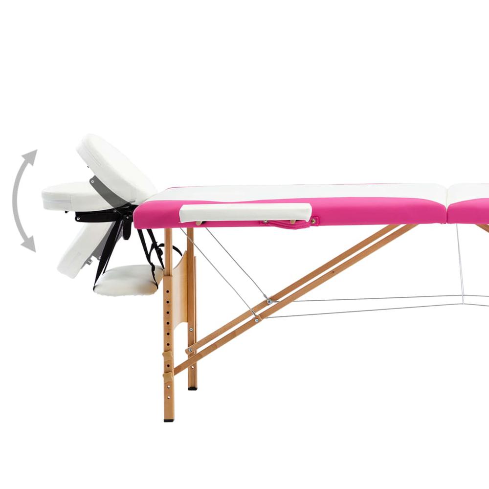 Foldable Massage Table 2 Zones Wood White and Pink. Picture 2