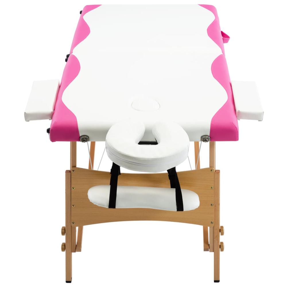 Foldable Massage Table 2 Zones Wood White and Pink. Picture 3