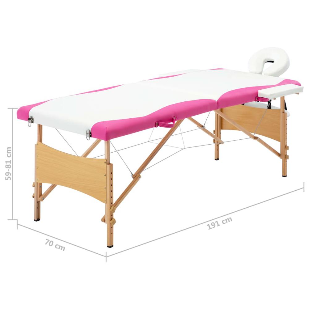 Foldable Massage Table 2 Zones Wood White and Pink. Picture 8