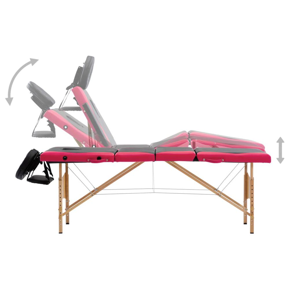 Foldable Massage Table 4 Zones Wood Black and Pink. Picture 2