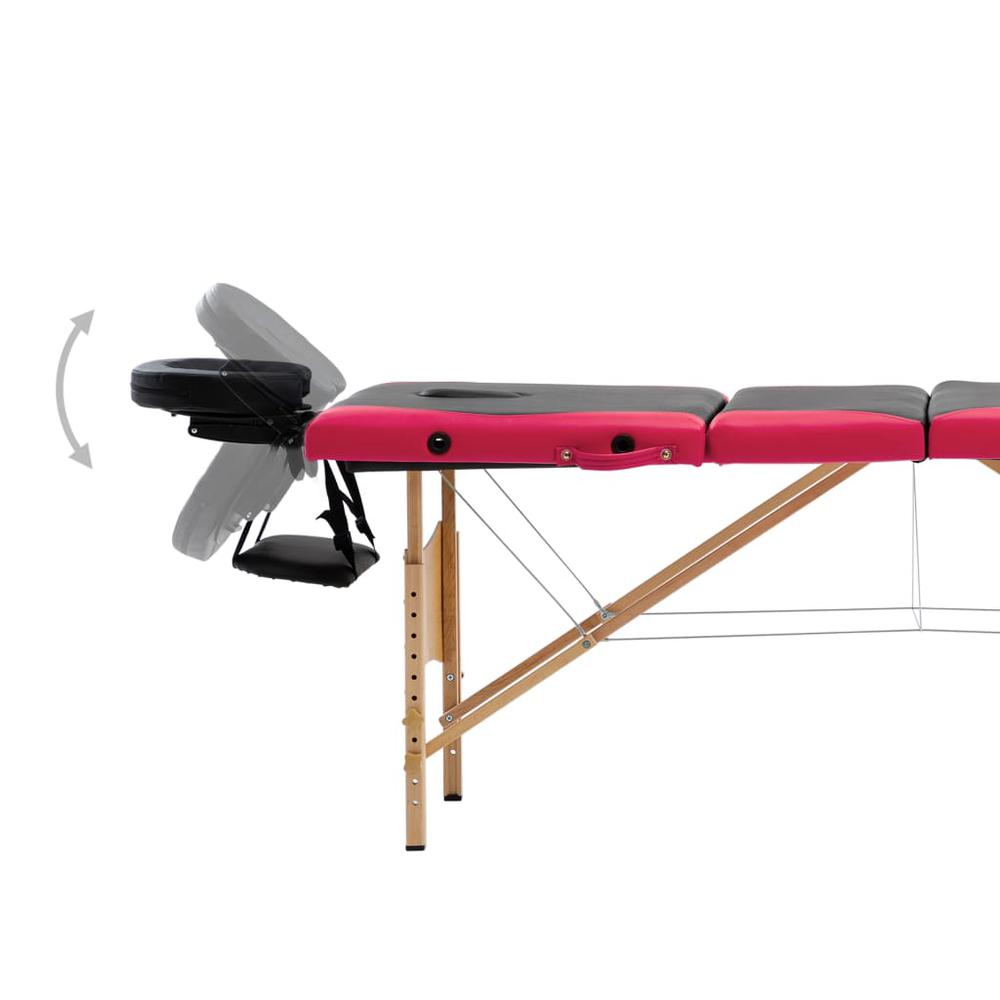 Foldable Massage Table 4 Zones Wood Black and Pink. Picture 5