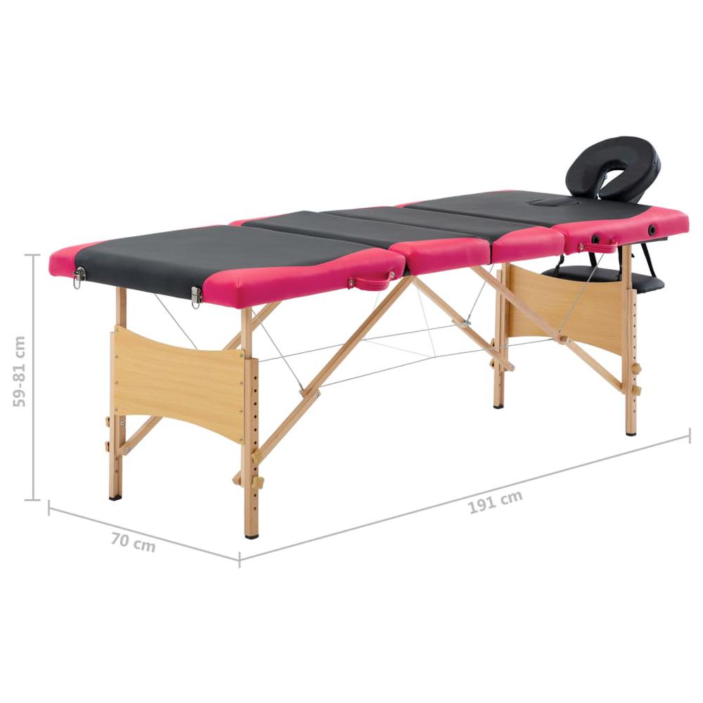 Foldable Massage Table 4 Zones Wood Black and Pink. Picture 9