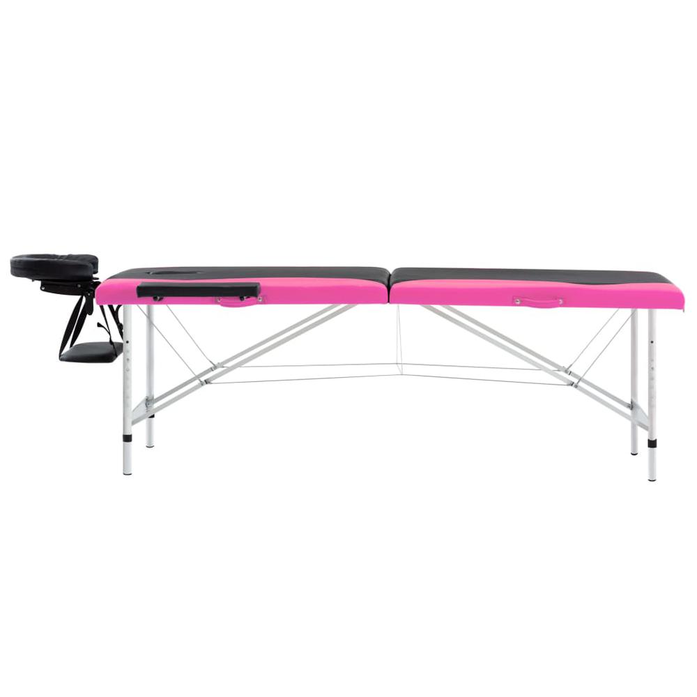 2-Zone Foldable Massage Table Aluminum Black and Pink. Picture 2