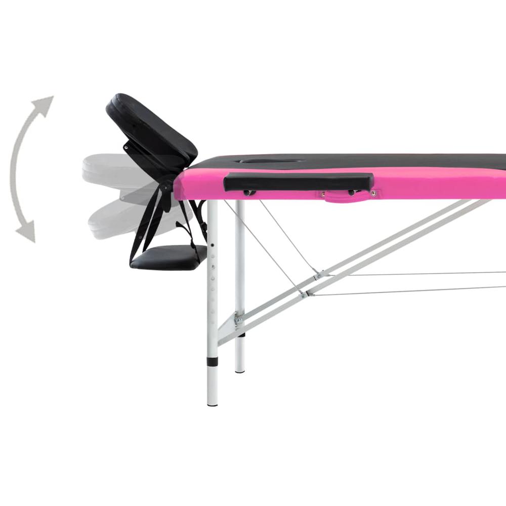 2-Zone Foldable Massage Table Aluminum Black and Pink. Picture 3