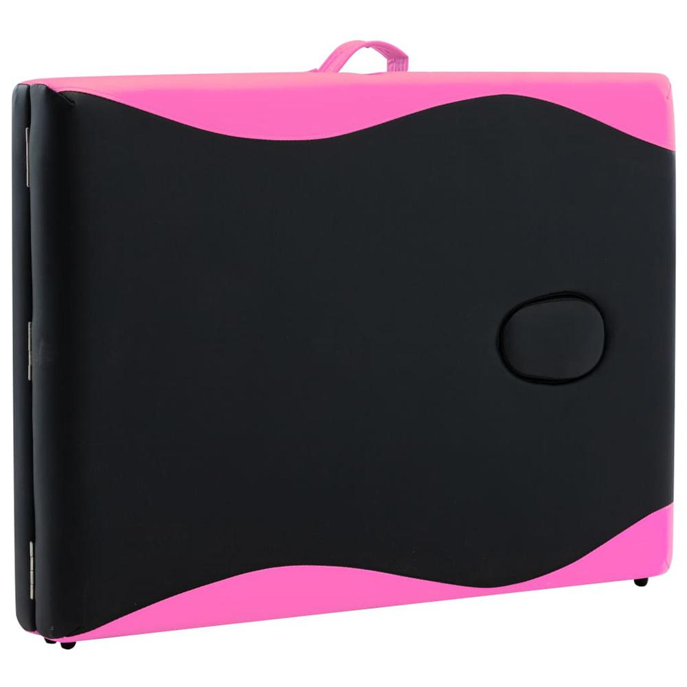2-Zone Foldable Massage Table Aluminum Black and Pink. Picture 6