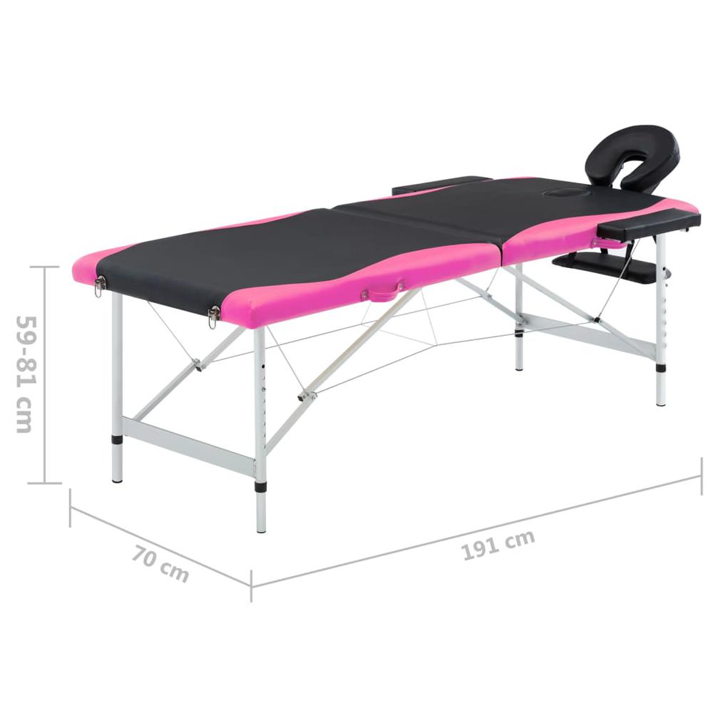 2-Zone Foldable Massage Table Aluminum Black and Pink. Picture 8