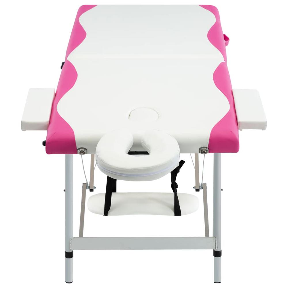 2-Zone Foldable Massage Table Aluminum White and Pink. Picture 1