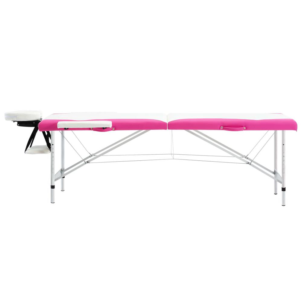 2-Zone Foldable Massage Table Aluminum White and Pink. Picture 2