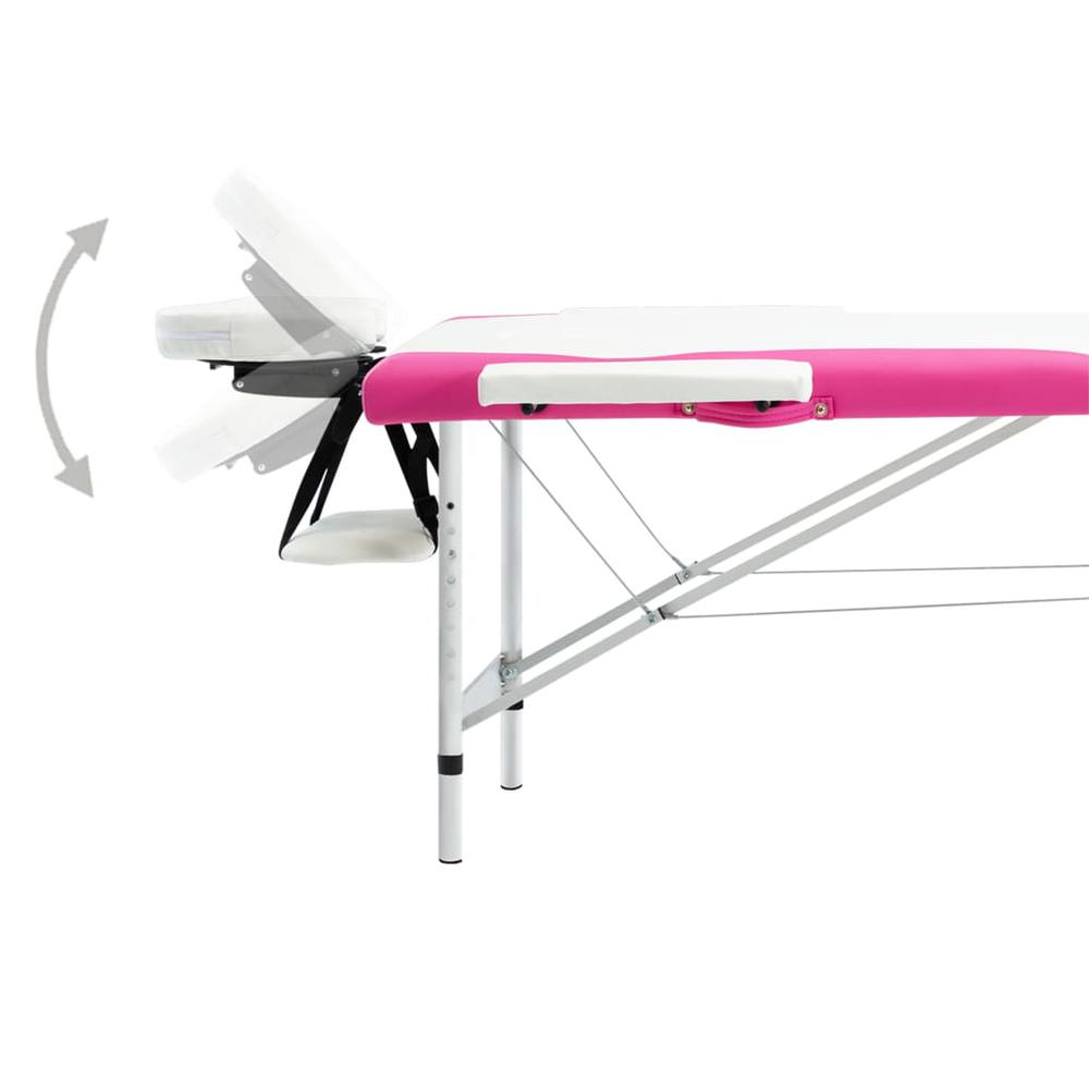 2-Zone Foldable Massage Table Aluminum White and Pink. Picture 3