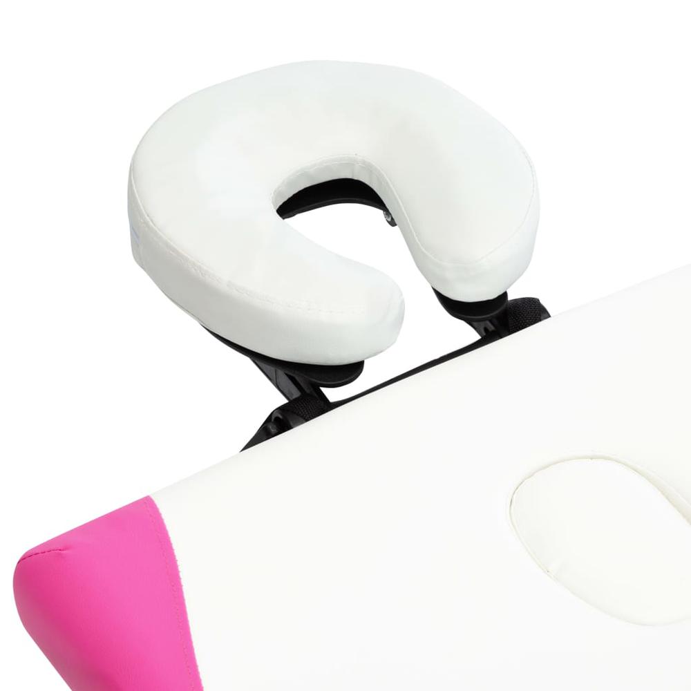 2-Zone Foldable Massage Table Aluminum White and Pink. Picture 4