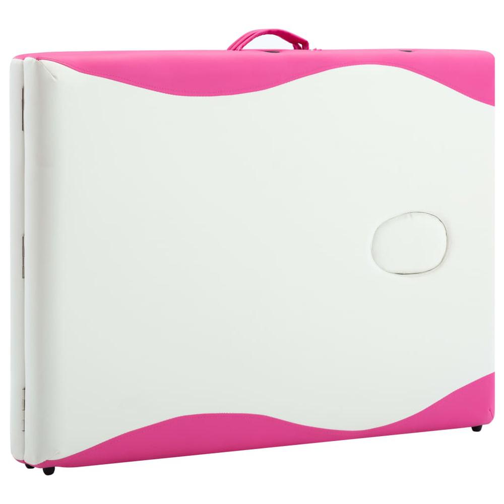 2-Zone Foldable Massage Table Aluminum White and Pink. Picture 6