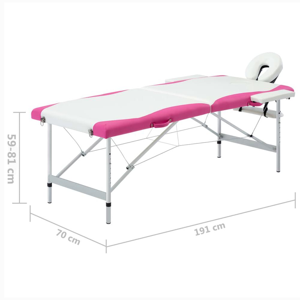 2-Zone Foldable Massage Table Aluminum White and Pink. Picture 8