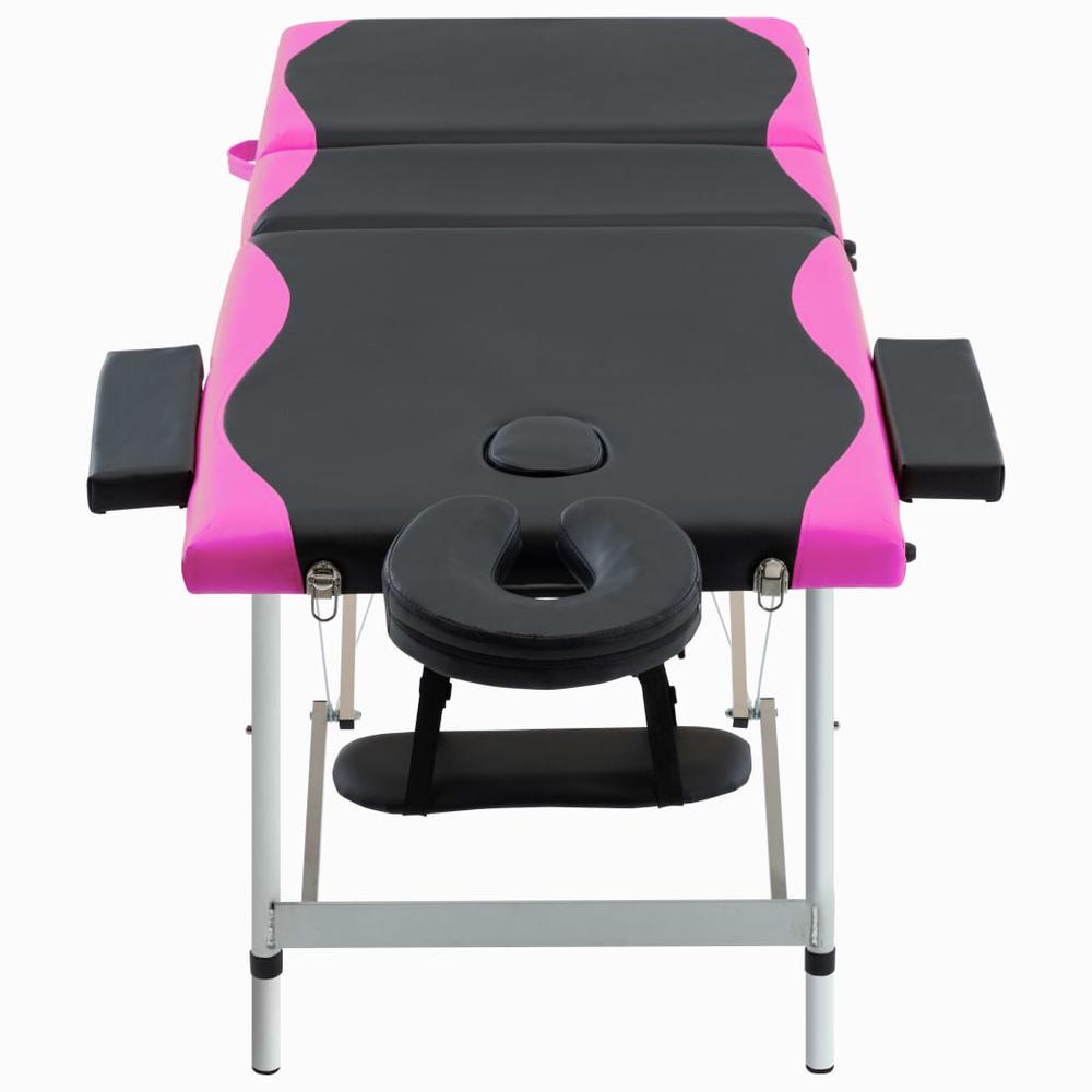 3-Zone Foldable Massage Table Aluminum Black and Pink. Picture 1