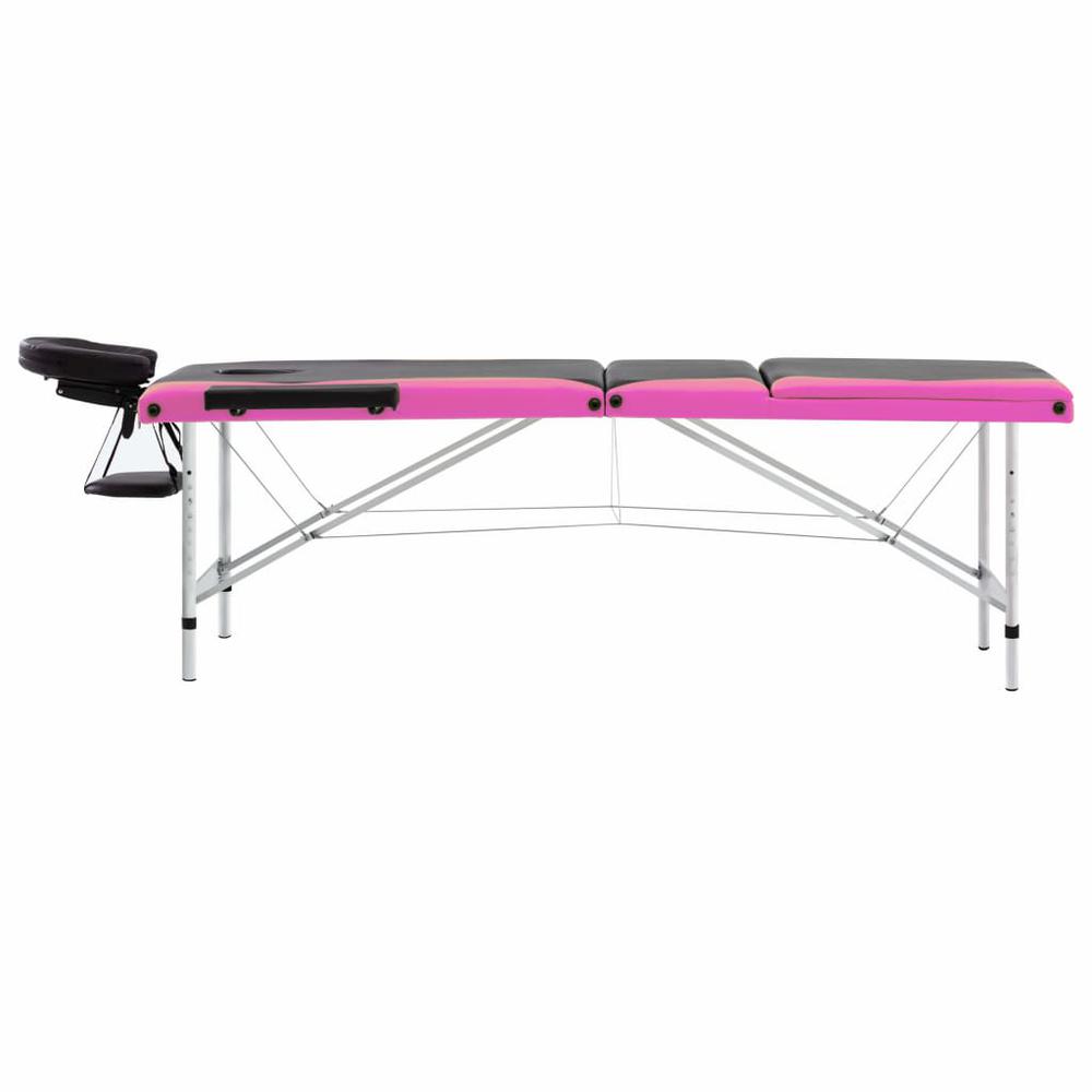 3-Zone Foldable Massage Table Aluminum Black and Pink. Picture 2
