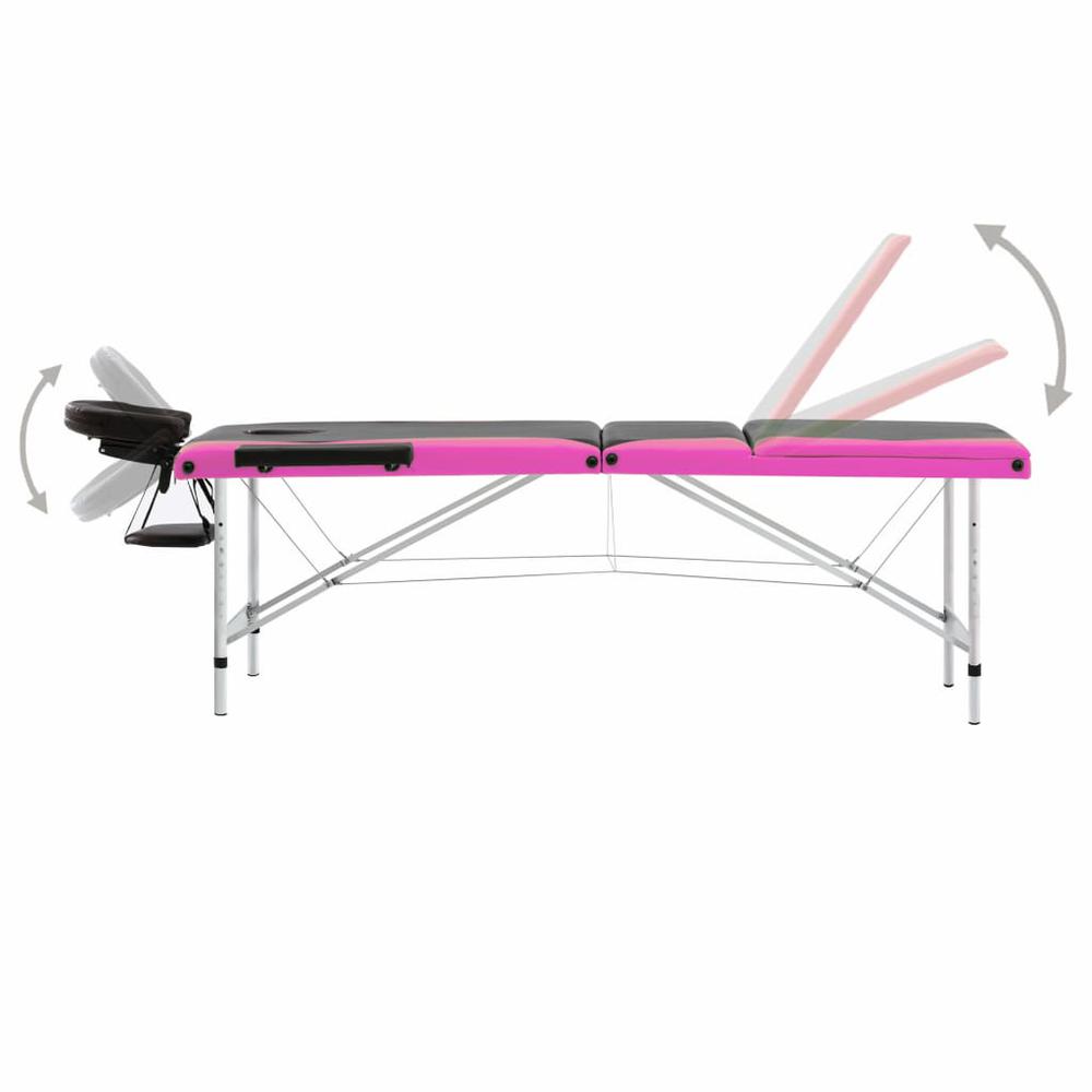3-Zone Foldable Massage Table Aluminum Black and Pink. Picture 3