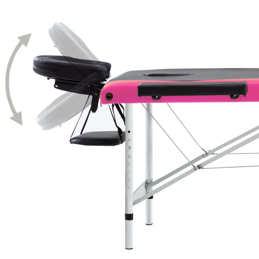 3-Zone Foldable Massage Table Aluminum Black and Pink. Picture 4