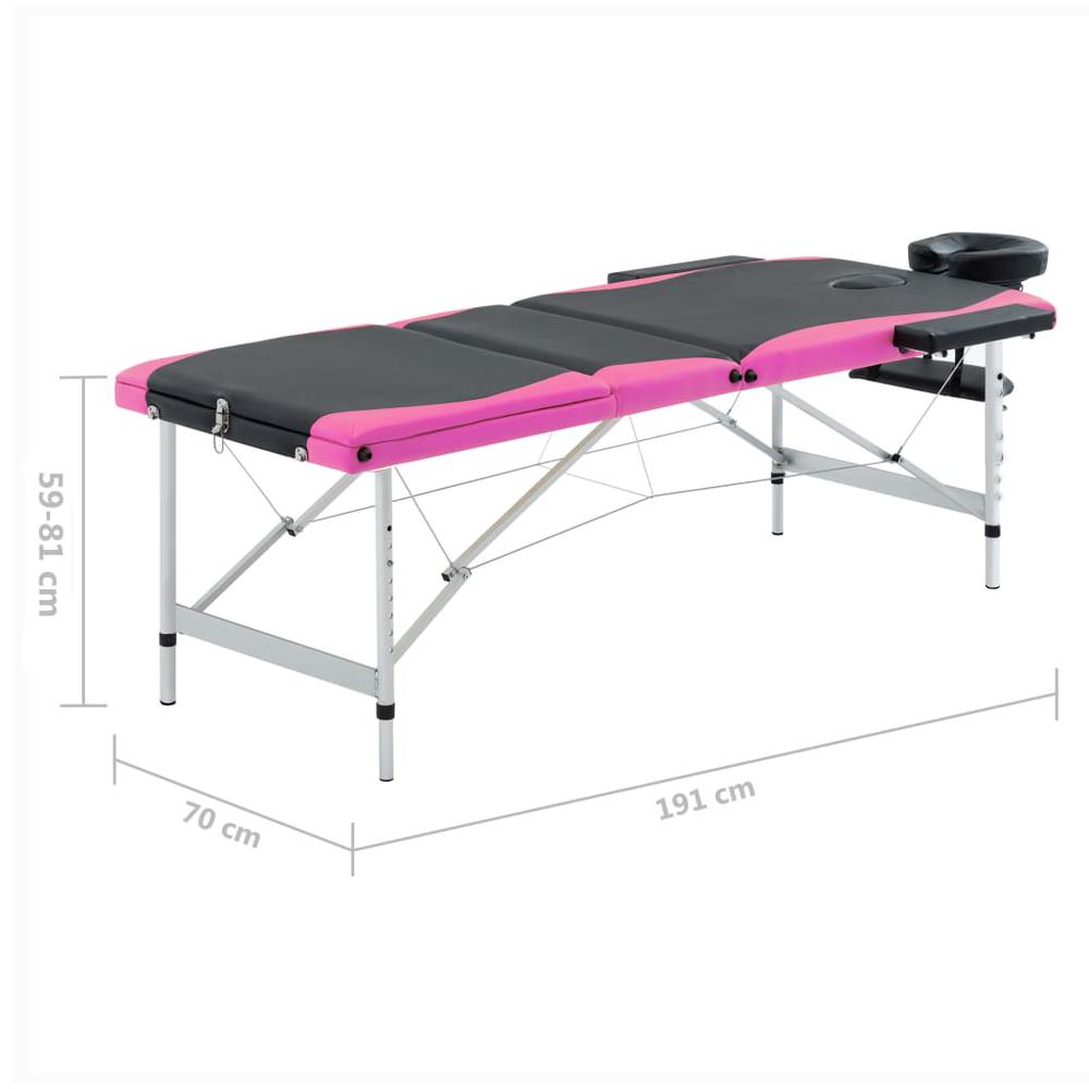 3-Zone Foldable Massage Table Aluminum Black and Pink. Picture 9