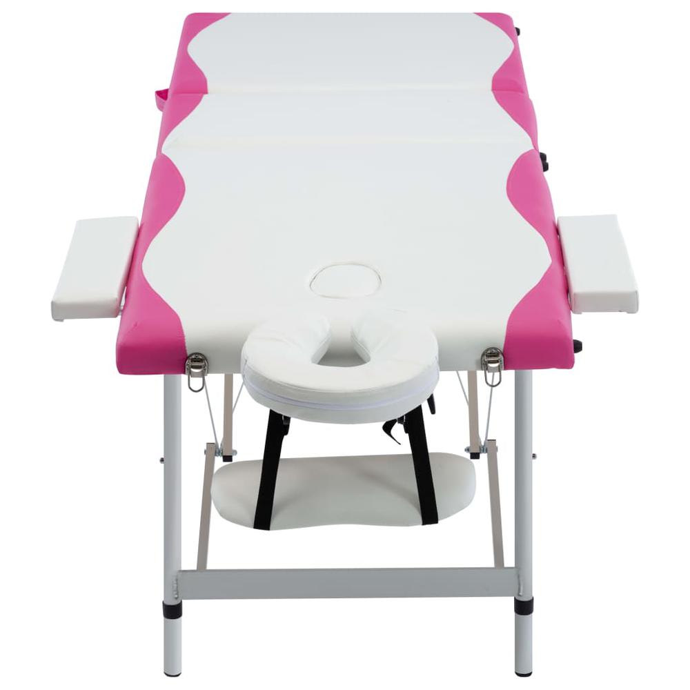 3-Zone Foldable Massage Table Aluminum White and Pink. Picture 1