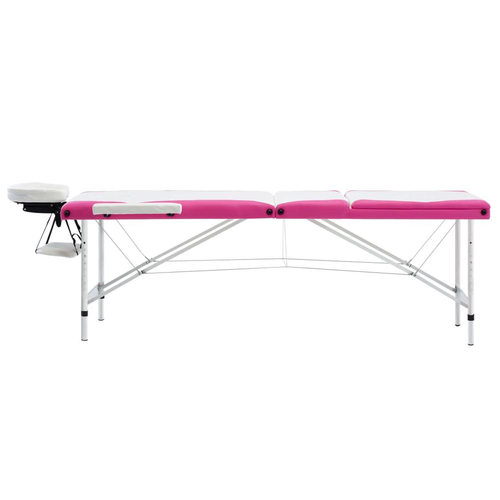 3-Zone Foldable Massage Table Aluminum White and Pink. Picture 2