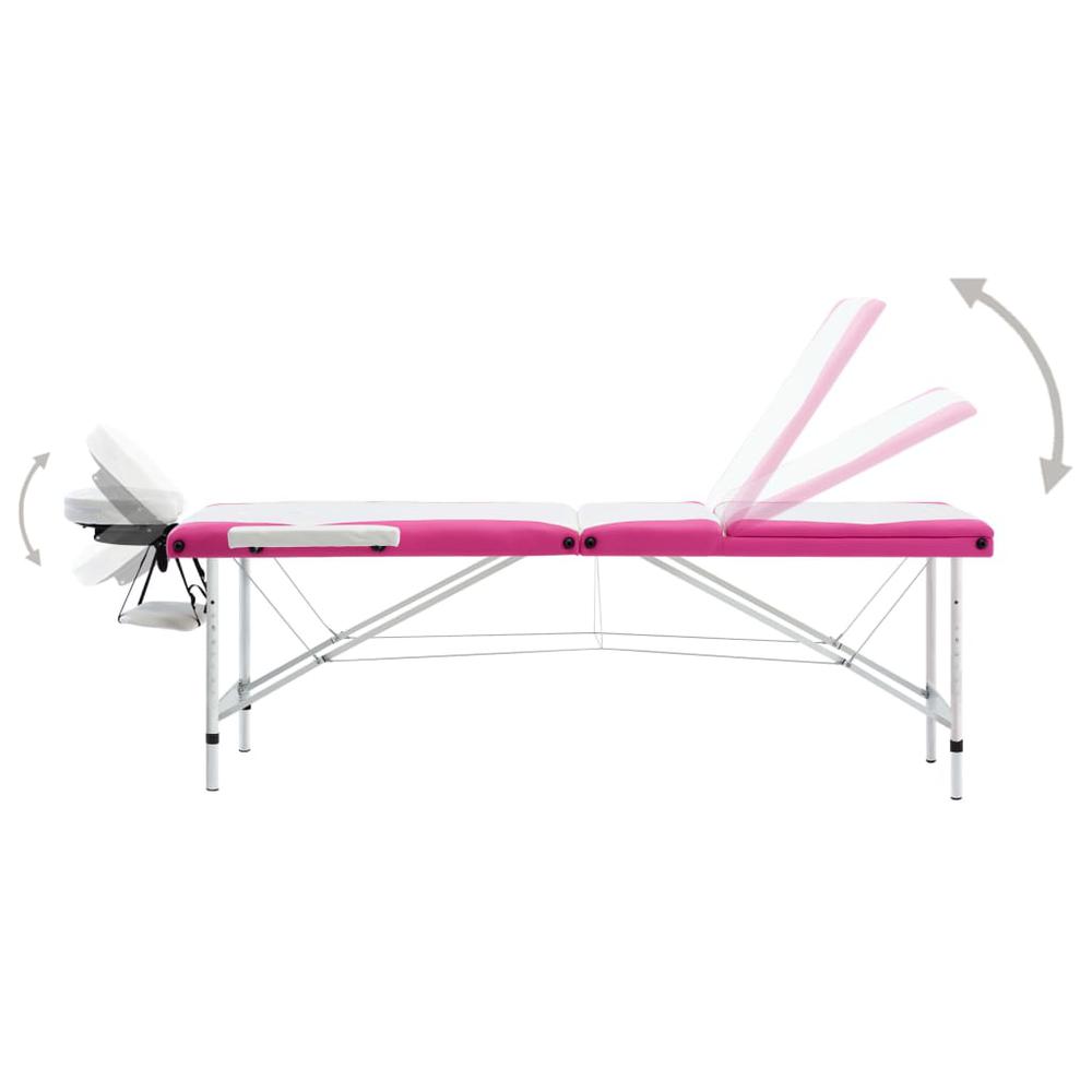 3-Zone Foldable Massage Table Aluminum White and Pink. Picture 3