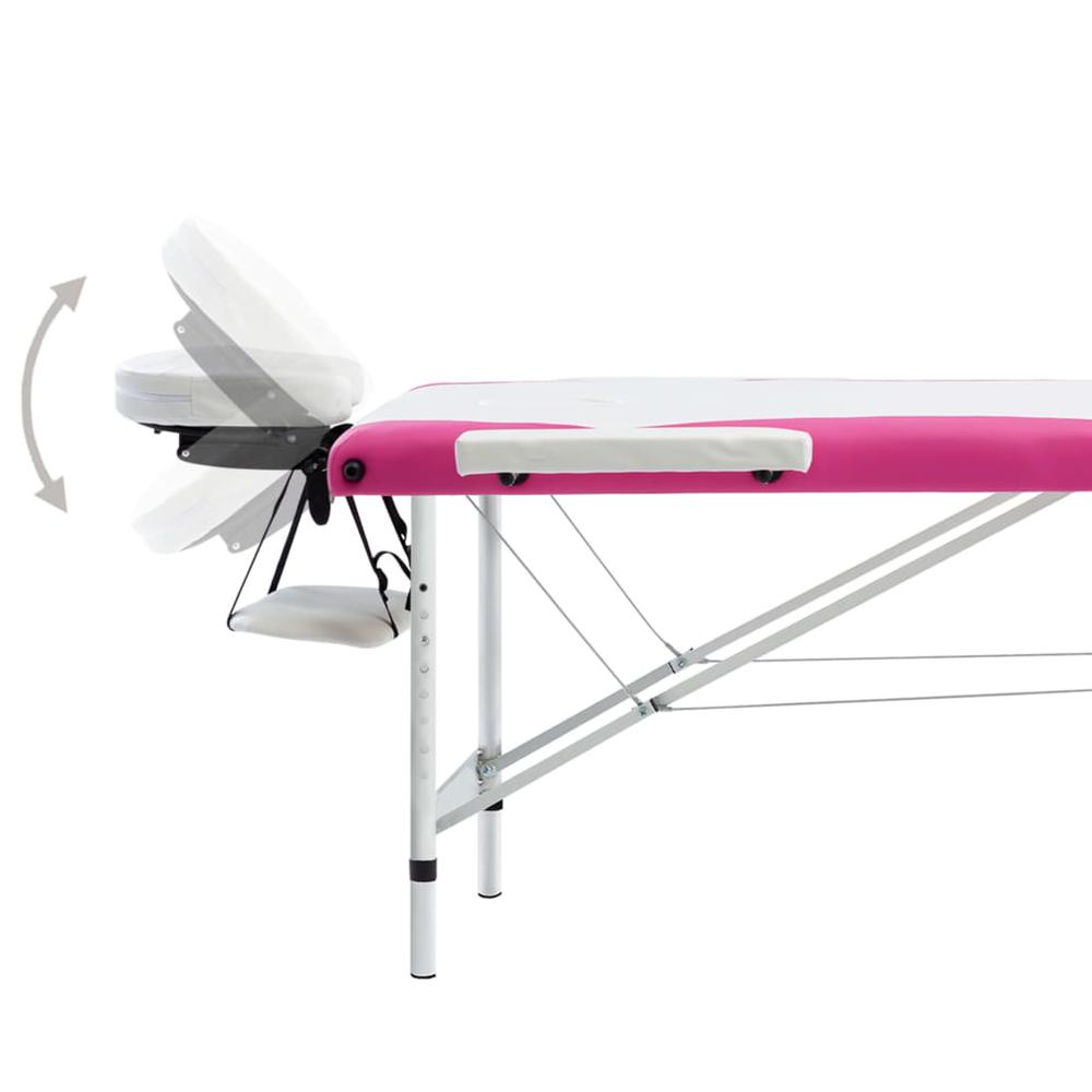 3-Zone Foldable Massage Table Aluminum White and Pink. Picture 4