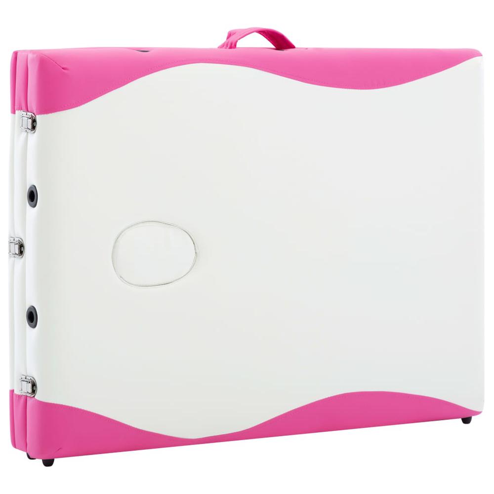 3-Zone Foldable Massage Table Aluminum White and Pink. Picture 7