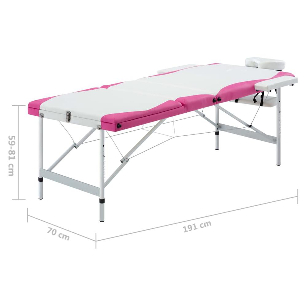 3-Zone Foldable Massage Table Aluminum White and Pink. Picture 9