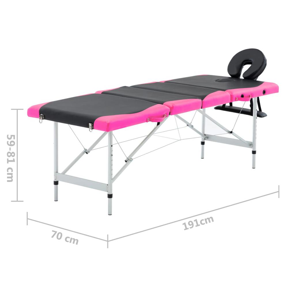 4-Zone Foldable Massage Table Aluminum Black and Pink. Picture 10