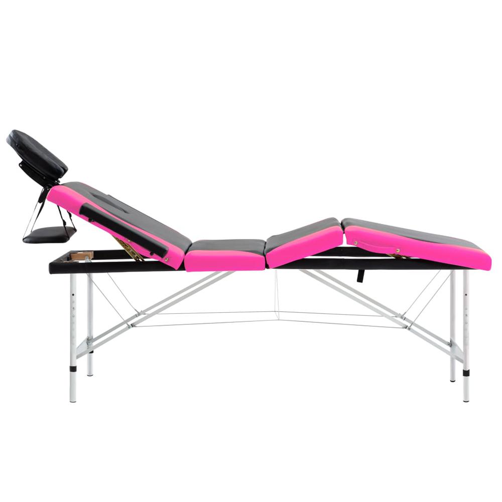 4-Zone Foldable Massage Table Aluminum Black and Pink. Picture 4