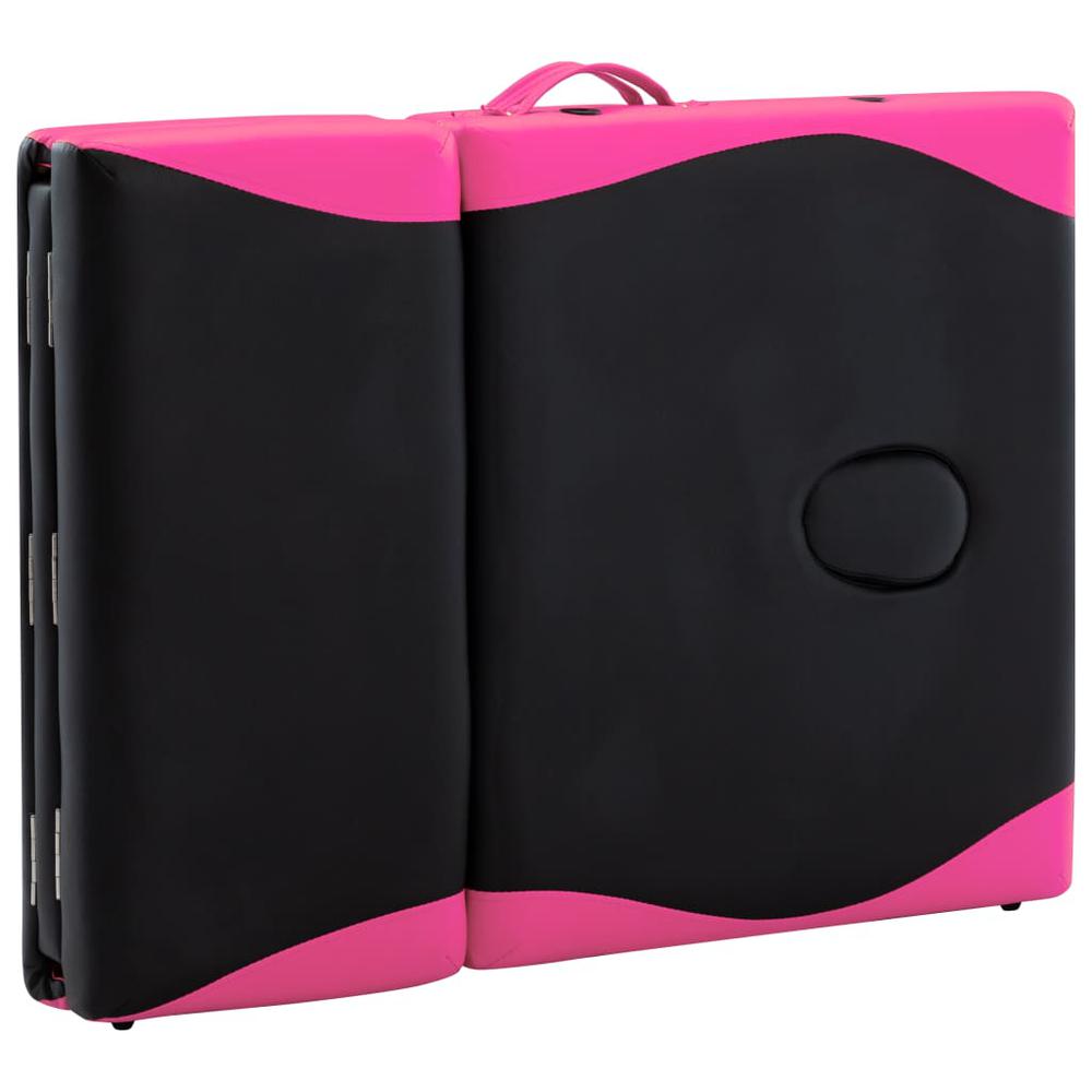 4-Zone Foldable Massage Table Aluminum Black and Pink. Picture 8