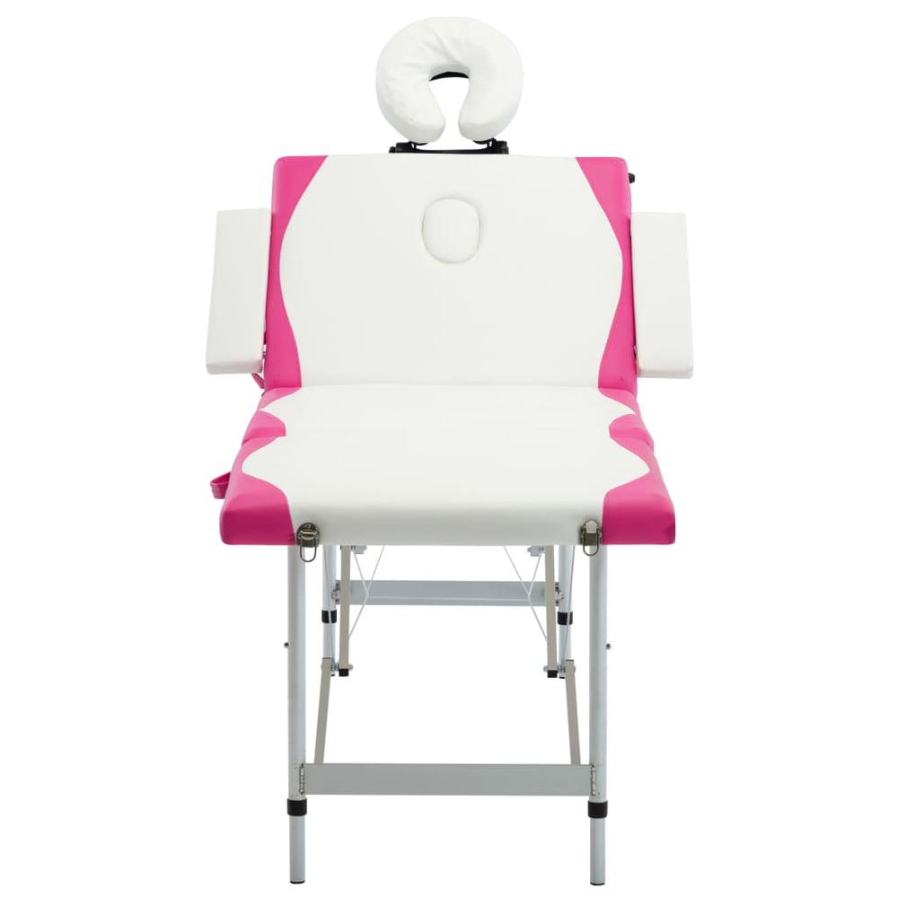 4-Zone Foldable Massage Table Aluminum White and Pink. Picture 1