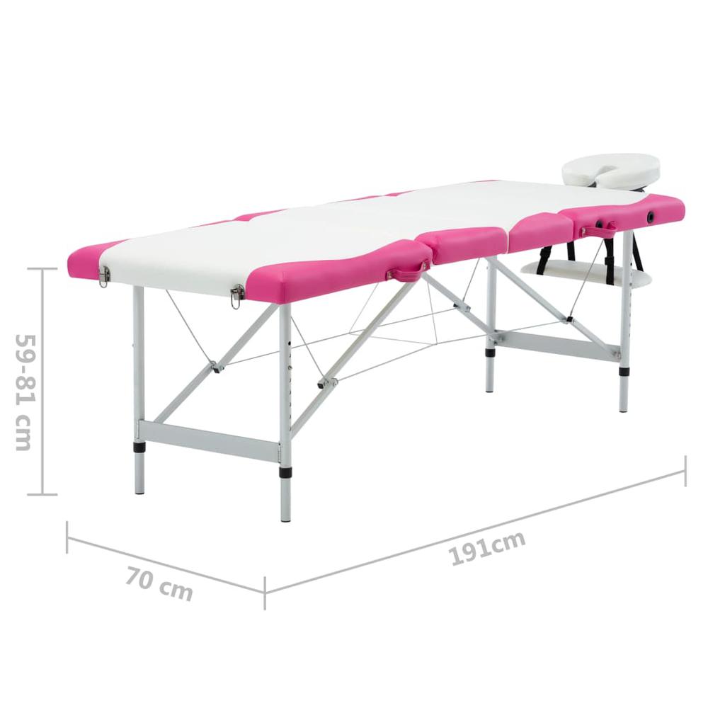 4-Zone Foldable Massage Table Aluminum White and Pink. Picture 10