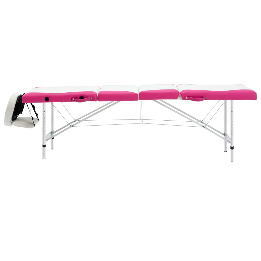 4-Zone Foldable Massage Table Aluminum White and Pink. Picture 2