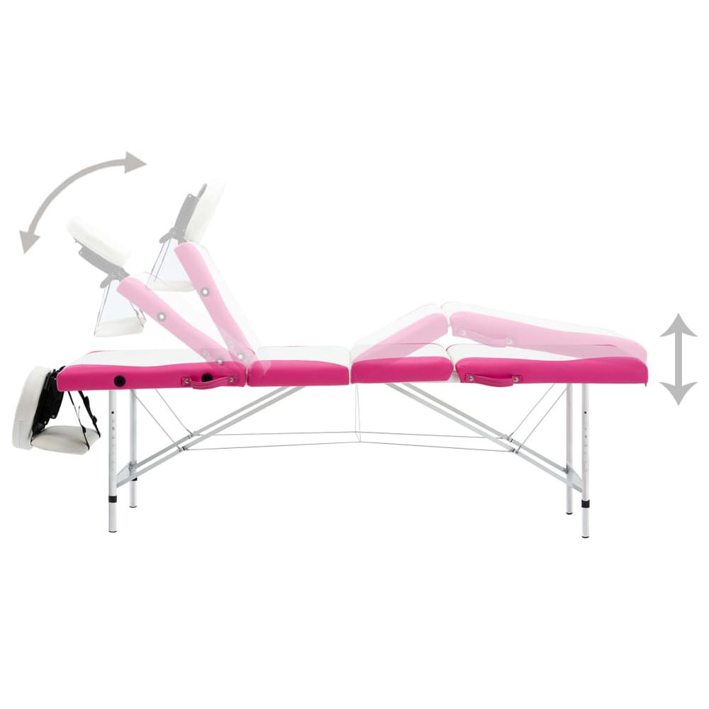 4-Zone Foldable Massage Table Aluminum White and Pink. Picture 3