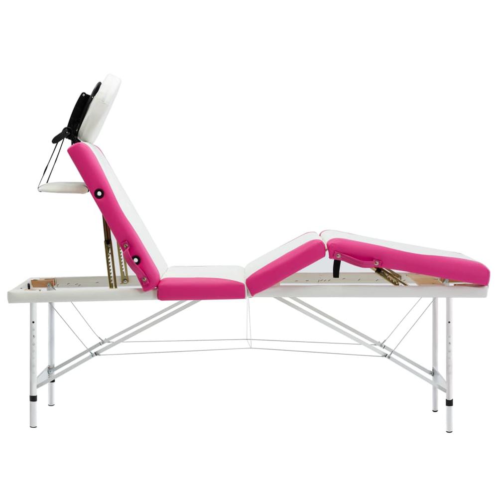 4-Zone Foldable Massage Table Aluminum White and Pink. Picture 4