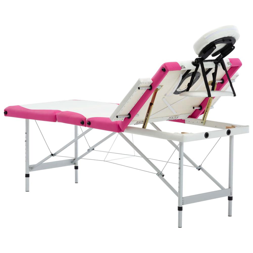 4-Zone Foldable Massage Table Aluminum White and Pink. Picture 5