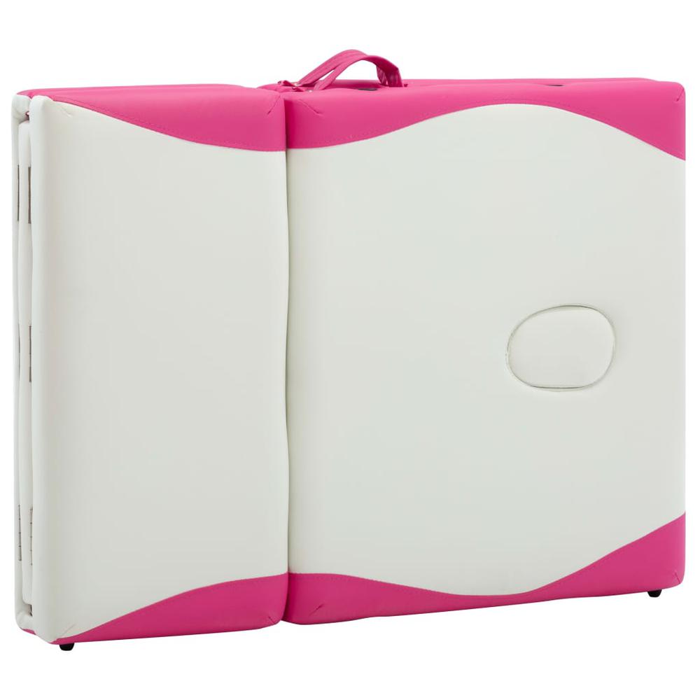 4-Zone Foldable Massage Table Aluminum White and Pink. Picture 8