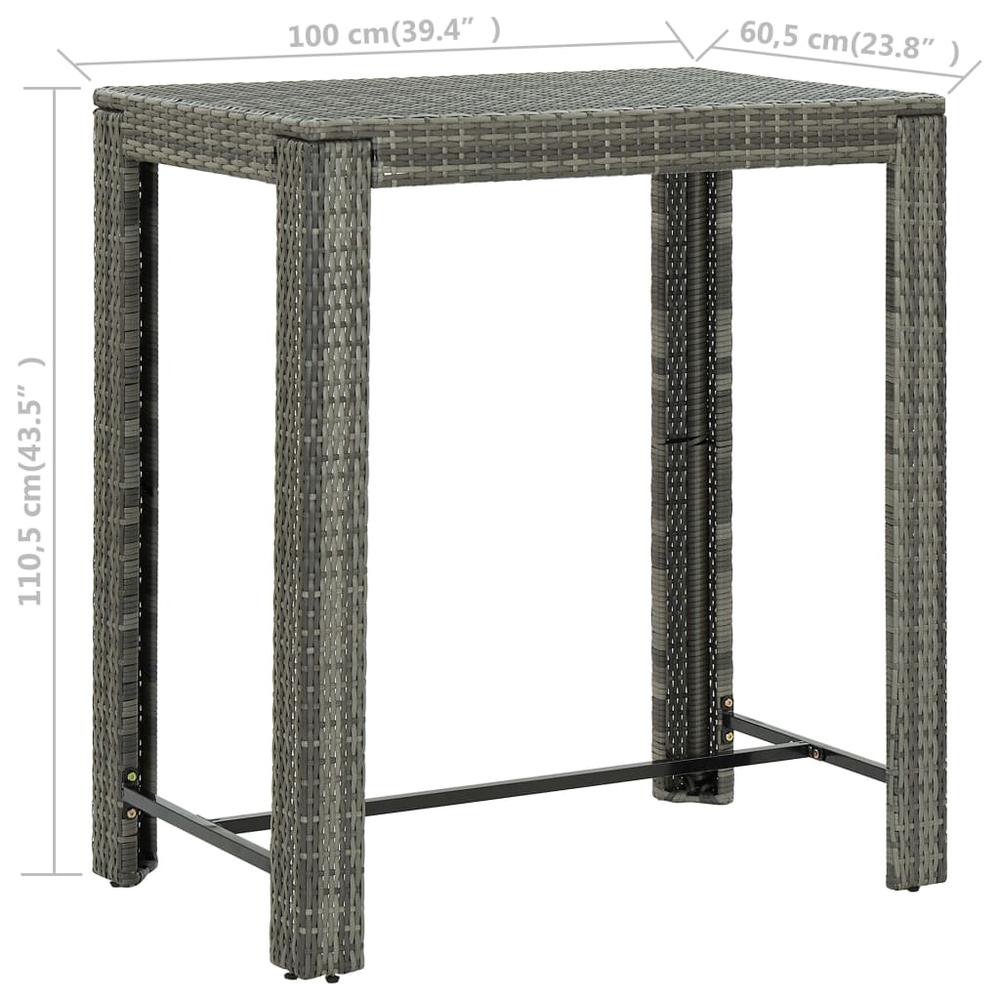 vidaXL Garden Bar Table Gray 39.4"x23.8"x43.5" Poly Rattan, 45875. Picture 6