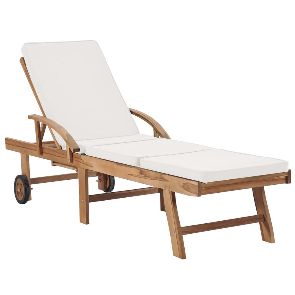 vidaXL Sun Loungers with Cushions 2 pcs Solid Teak Wood Cream, 3054633. Picture 2