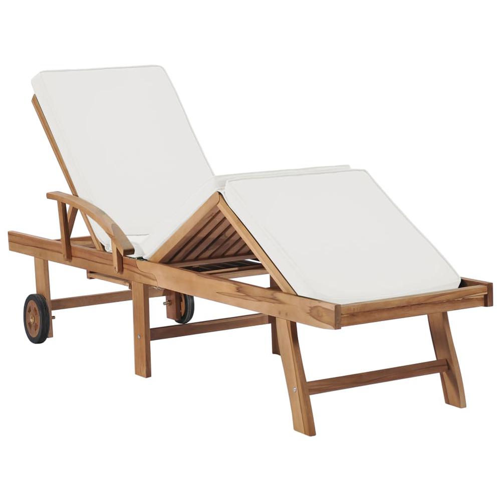 vidaXL Sun Loungers with Cushions 2 pcs Solid Teak Wood Cream, 3054633. Picture 7