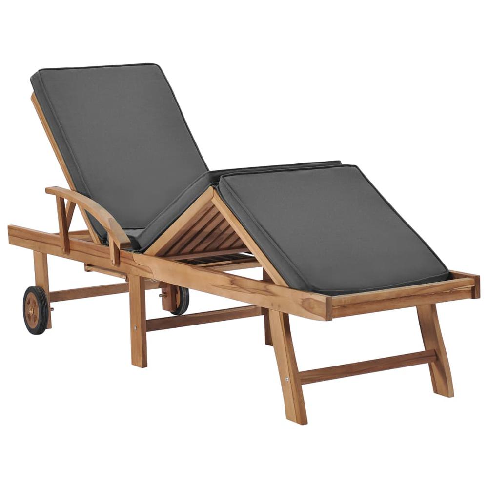 vidaXL Sun Loungers with Cushions 2 pcs Solid Teak Wood Dark Gray, 3054634. Picture 7