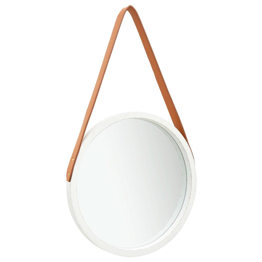 vidaXL Wall Mirror with Strap 15.7" White, 320360. Picture 1
