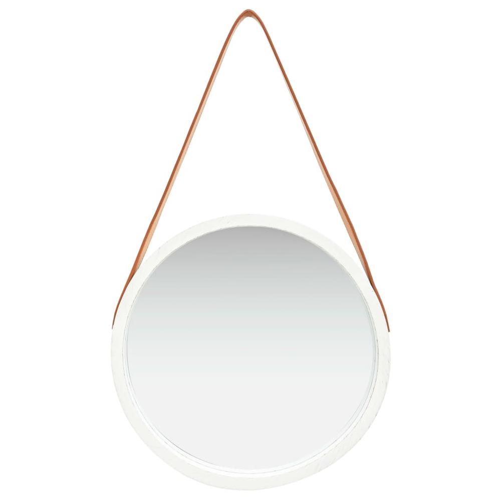 vidaXL Wall Mirror with Strap 15.7" White, 320360. Picture 2