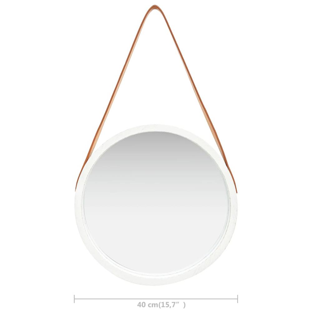 vidaXL Wall Mirror with Strap 15.7" White, 320360. Picture 6