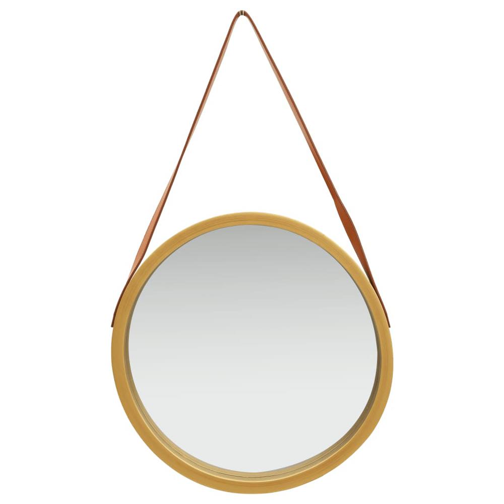 vidaXL Wall Mirror with Strap 16.7" Gold, 320365. Picture 2